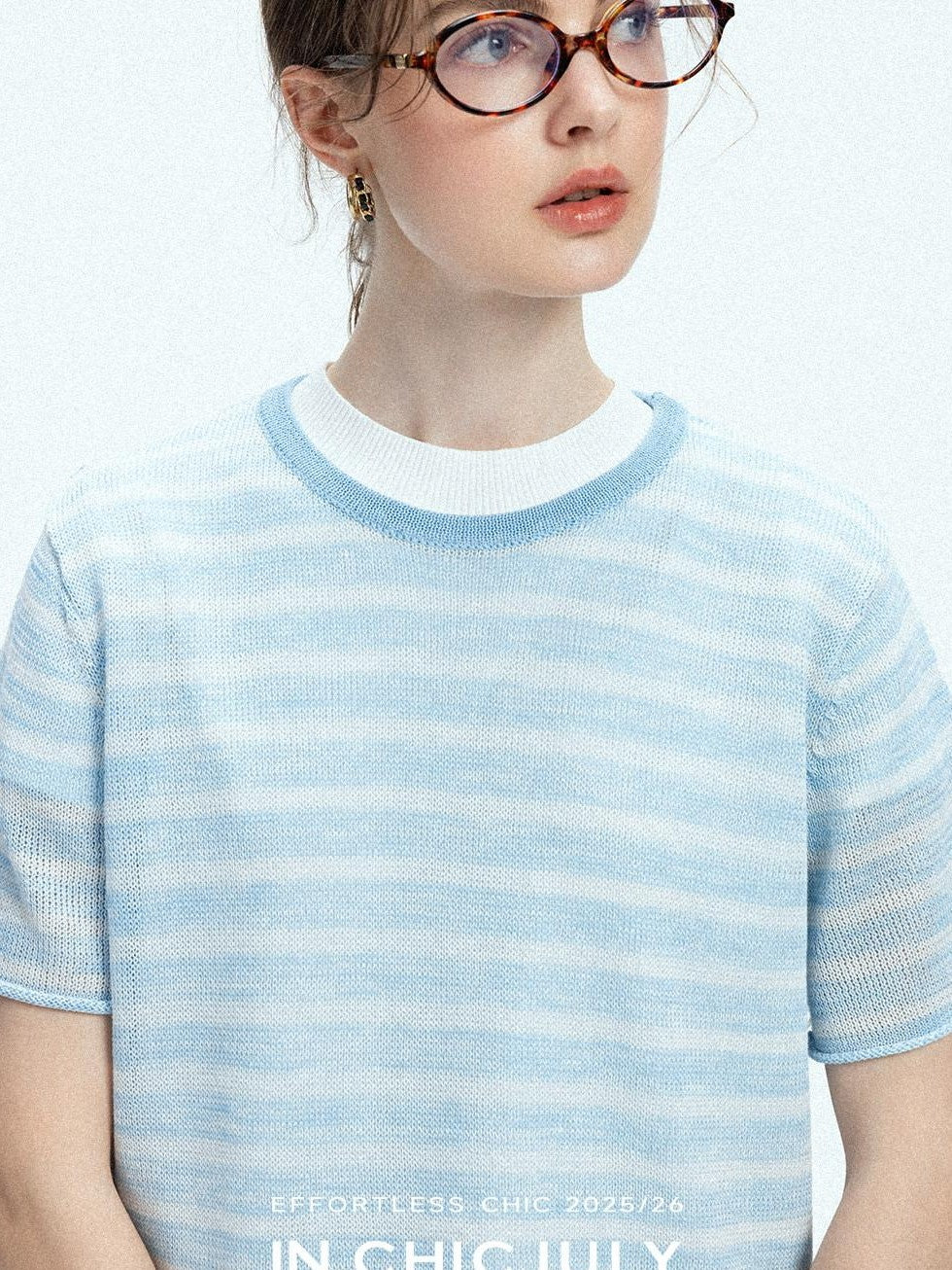 chicjuly Breathable Striped Knit Uv Crew Neck Women's Linen Short Sleeve T-shirts