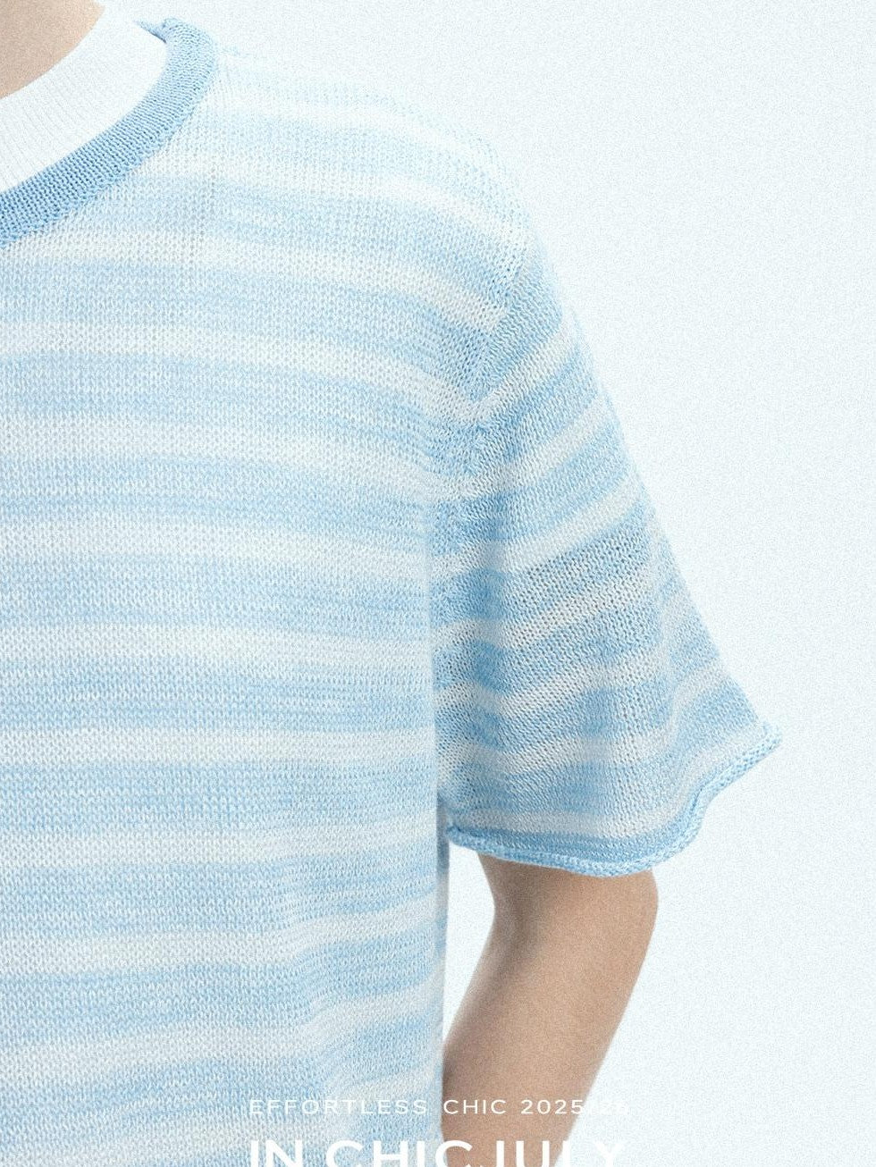 chicjuly Breathable Striped Knit Uv Crew Neck Women's Linen Short Sleeve T-shirts