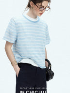 chicjuly Breathable Striped Knit Uv Crew Neck Women's Linen Short Sleeve T-shirts