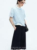 chicjuly Breathable Striped Knit Uv Crew Neck Women's Linen Short Sleeve T-shirts