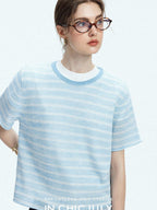 chicjuly Breathable Striped Knit Uv Crew Neck Women's Linen Short Sleeve T-shirts
