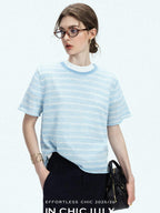 chicjuly Breathable Striped Knit Uv Crew Neck Women's Linen Short Sleeve T-shirts