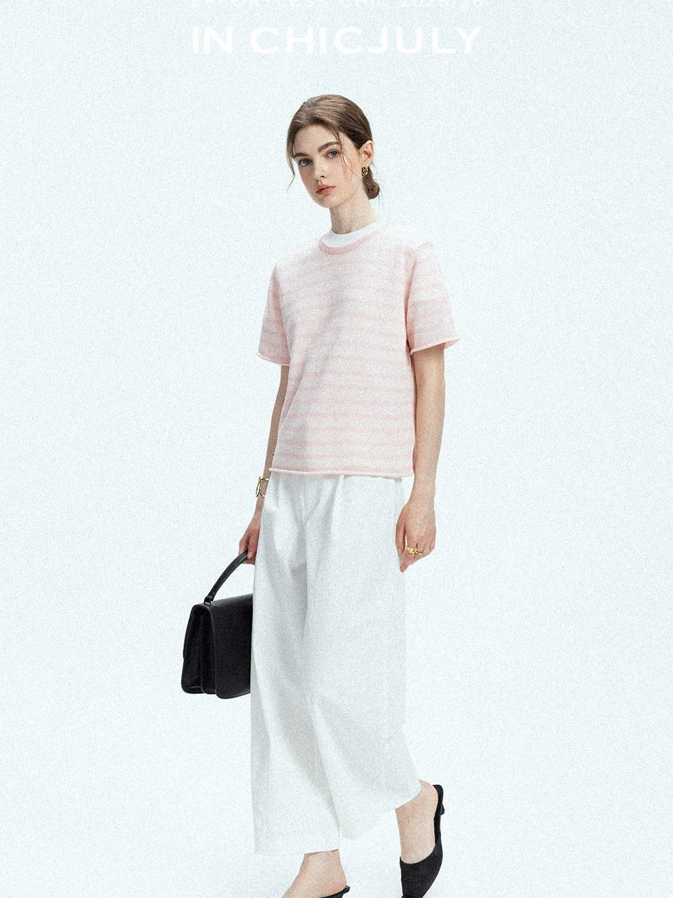 chicjuly Breathable Striped Knit Uv Crew Neck Women's Linen Short Sleeve T-shirts
