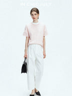 chicjuly Breathable Striped Knit Uv Crew Neck Women's Linen Short Sleeve T-shirts