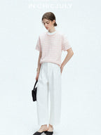 chicjuly Breathable Striped Knit Uv Crew Neck Women's Linen Short Sleeve T-shirts