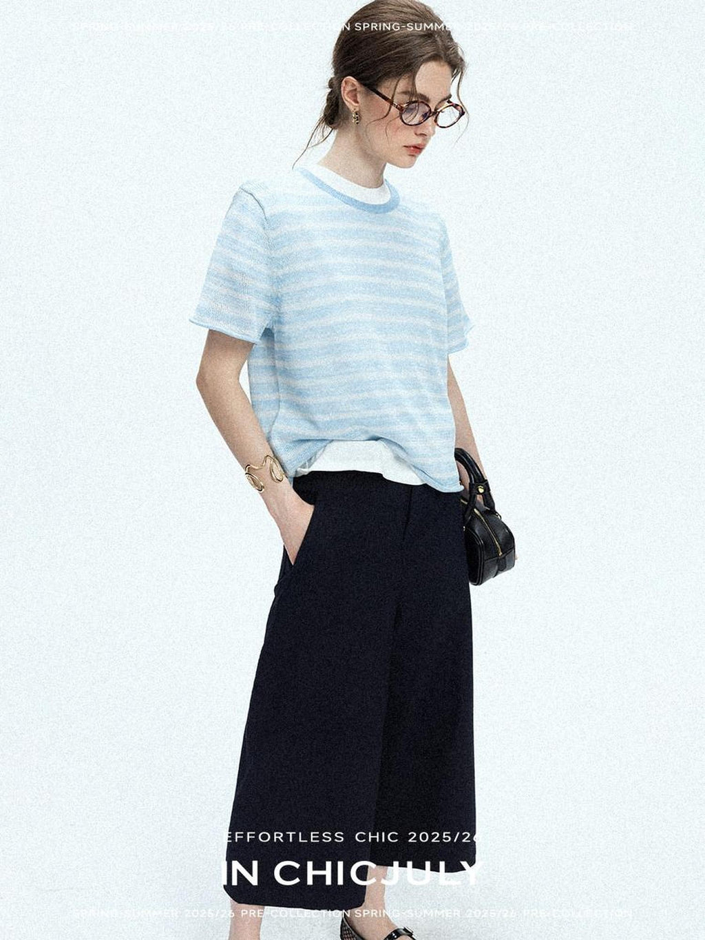 chicjuly Breathable Striped Knit Uv Crew Neck Women's Linen Short Sleeve T-shirts