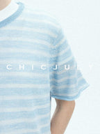 chicjuly Breathable Striped Knit Uv Crew Neck Women's Linen Short Sleeve T-shirts