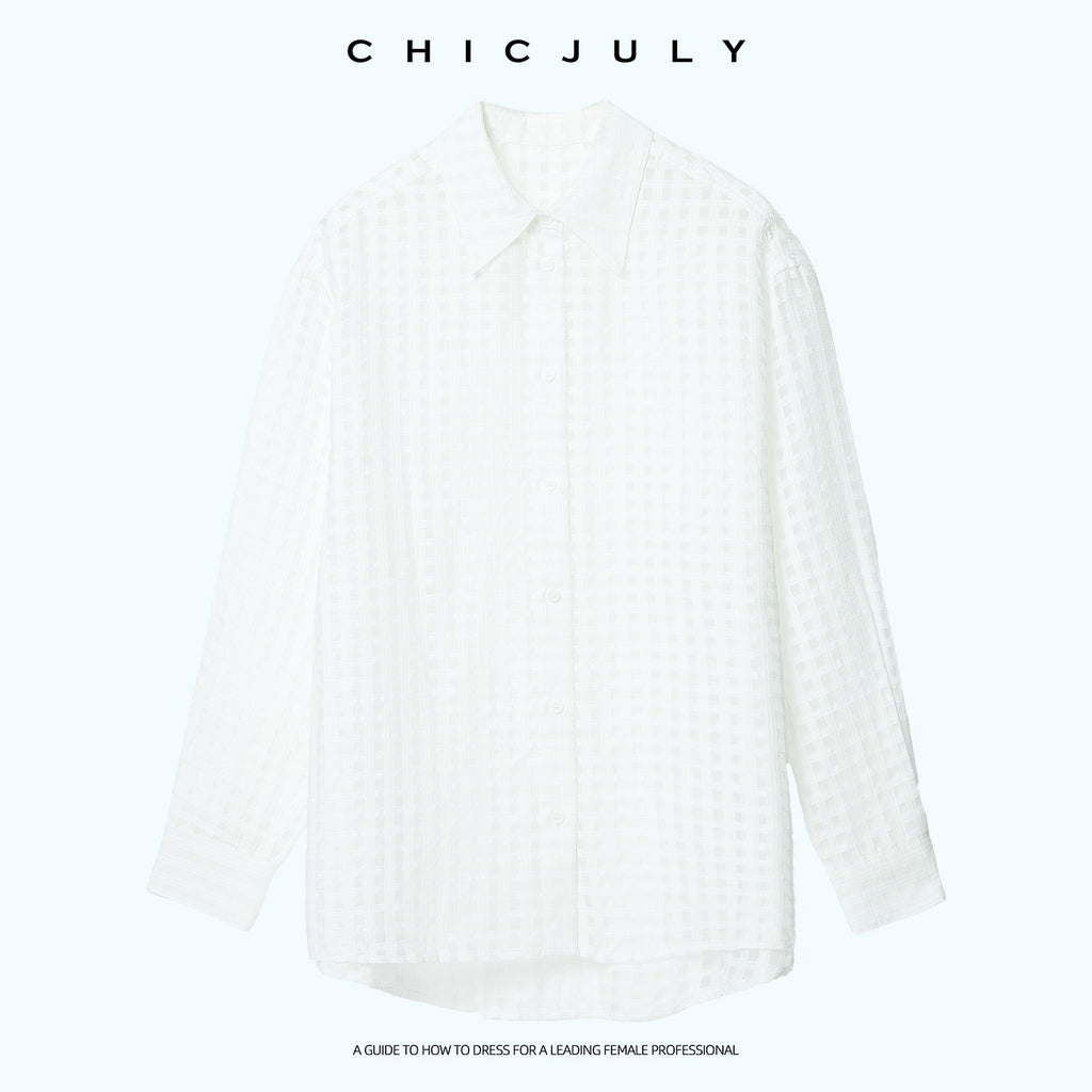 chicjuly Checked 3d Tailored Turn Down Collar Women's Mulberry Silk Cotton Shirts 1038267221633