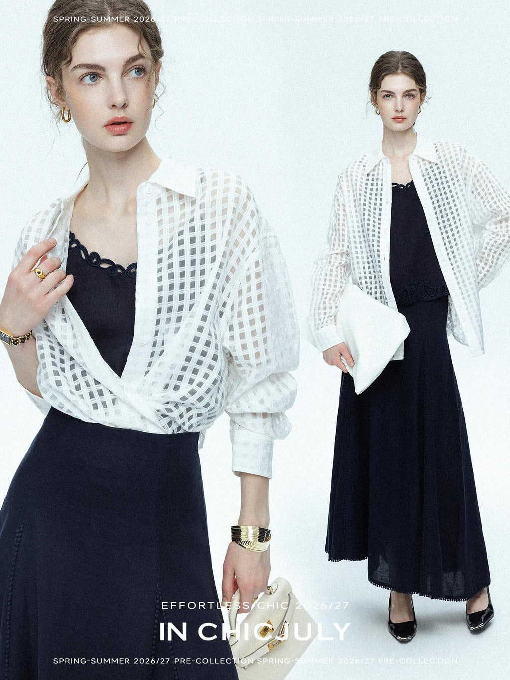 chicjuly Checked 3d Tailored Turn Down Collar Women's Mulberry Silk Cotton Shirts