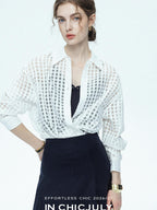 chicjuly Checked 3d Tailored Turn Down Collar Women's Mulberry Silk Cotton Shirts