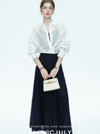 chicjuly Checked 3d Tailored Turn Down Collar Women's Mulberry Silk Cotton Shirts
