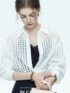 chicjuly Checked 3d Tailored Turn Down Collar Women's Mulberry Silk Cotton Shirts