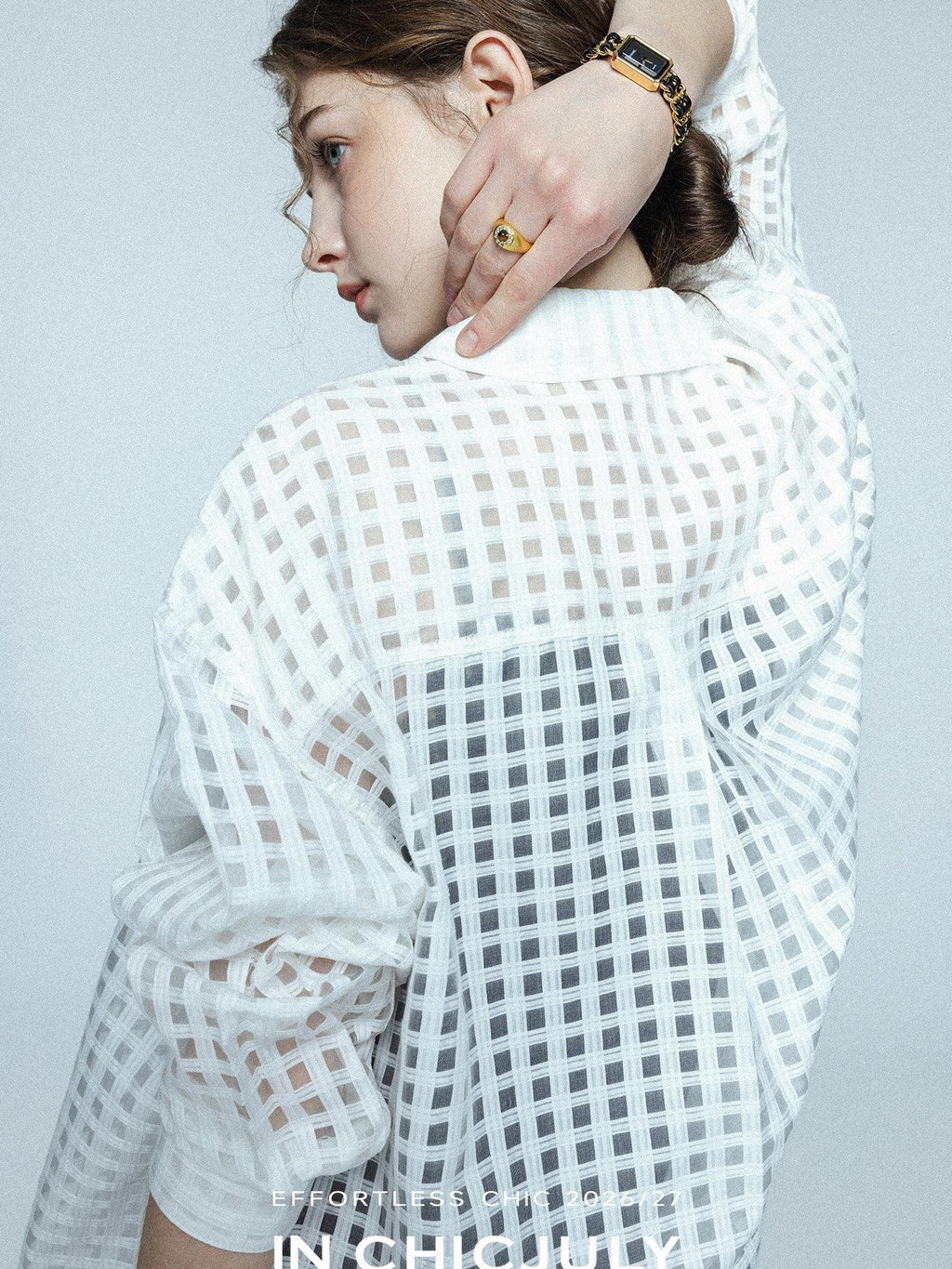 chicjuly Checked 3d Tailored Turn Down Collar Women's Mulberry Silk Cotton Shirts