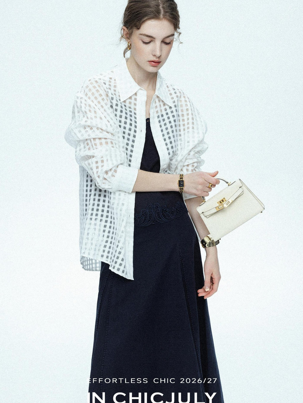 chicjuly Checked 3d Tailored Turn Down Collar Women's Mulberry Silk Cotton Shirts