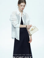 chicjuly Checked 3d Tailored Turn Down Collar Women's Mulberry Silk Cotton Shirts