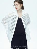 chicjuly Checked 3d Tailored Turn Down Collar Women's Mulberry Silk Cotton Shirts