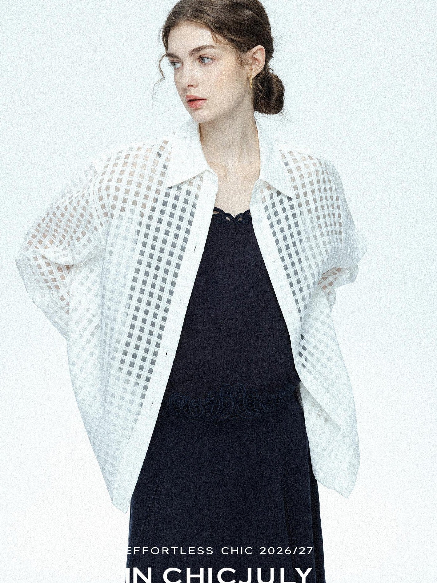chicjuly Checked 3d Tailored Turn Down Collar Women's Mulberry Silk Cotton Shirts