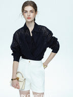 chicjuly Checked 3d Tailored Turn Down Collar Women's Mulberry Silk Cotton Shirts