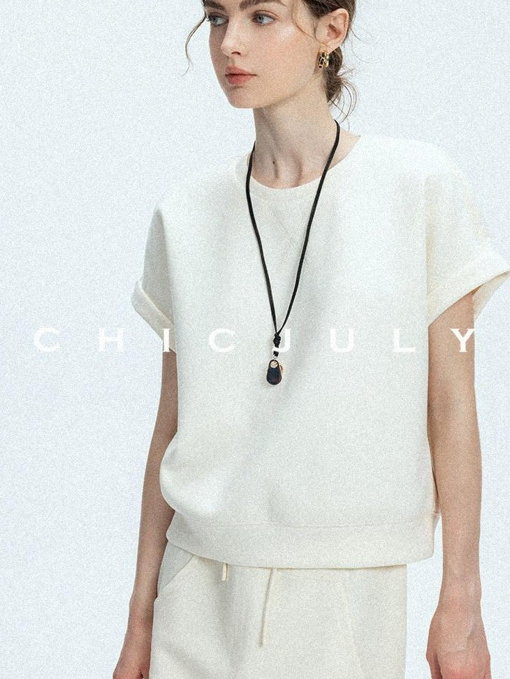 chicjuly Classic American Sport Air Layer Short Sleeve Women's Top & Shorts Sets
