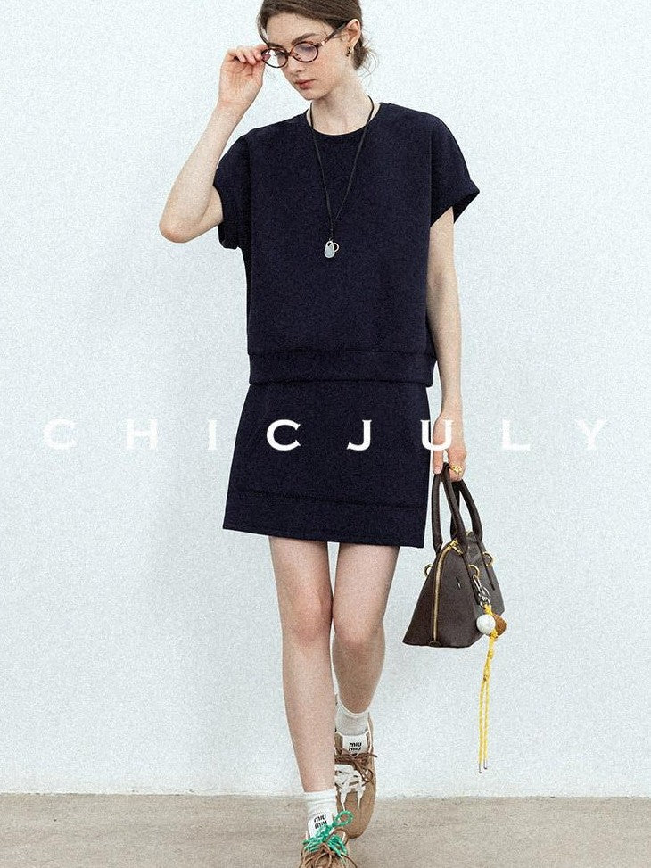 chicjuly Classic American Sport Air Layer Short Sleeve Women's Top & Shorts Sets