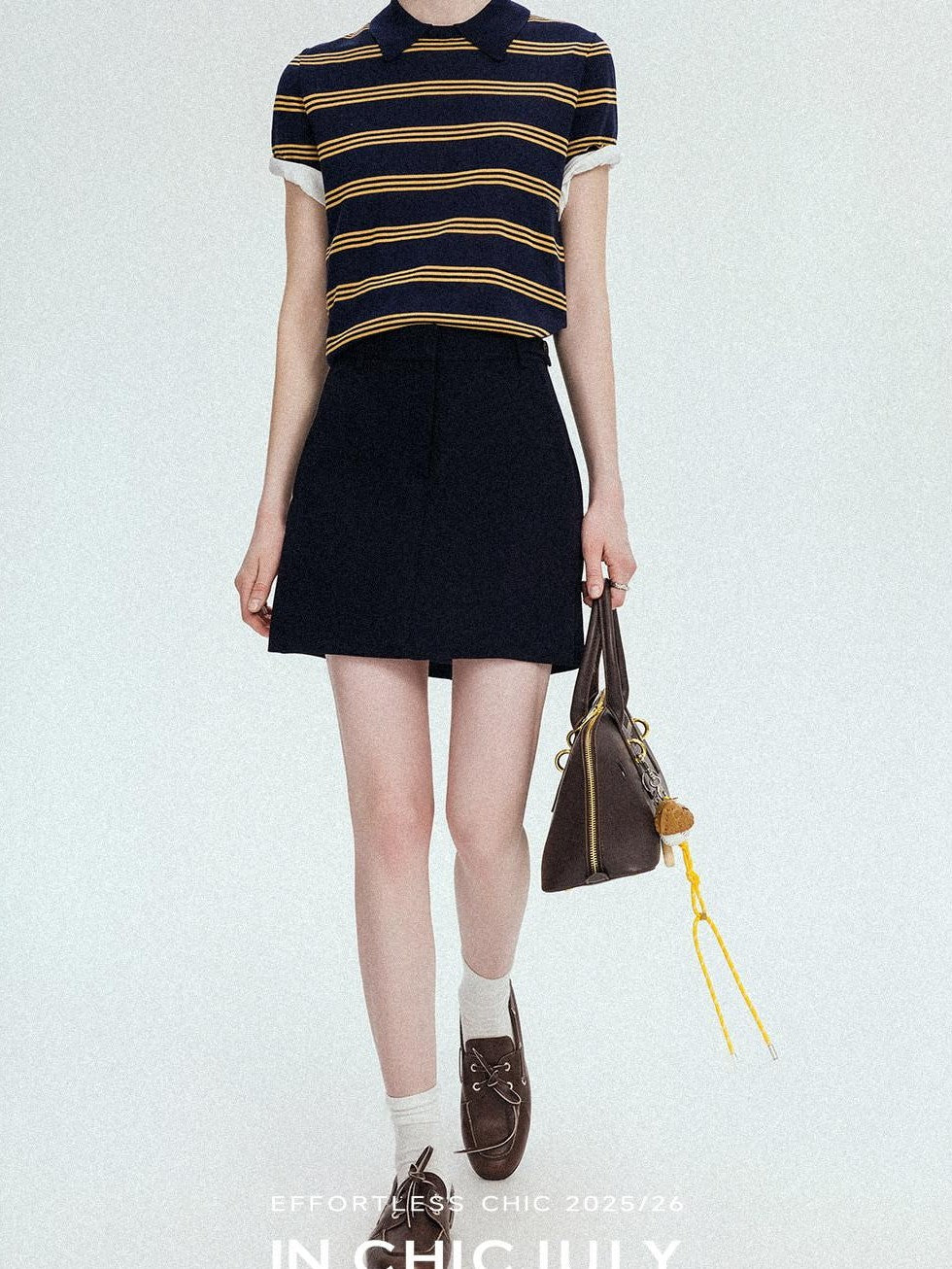 chicjuly Colorblock Polo Stripe Henley Knit Retro Women's Wool Short Sleeve T-shirts