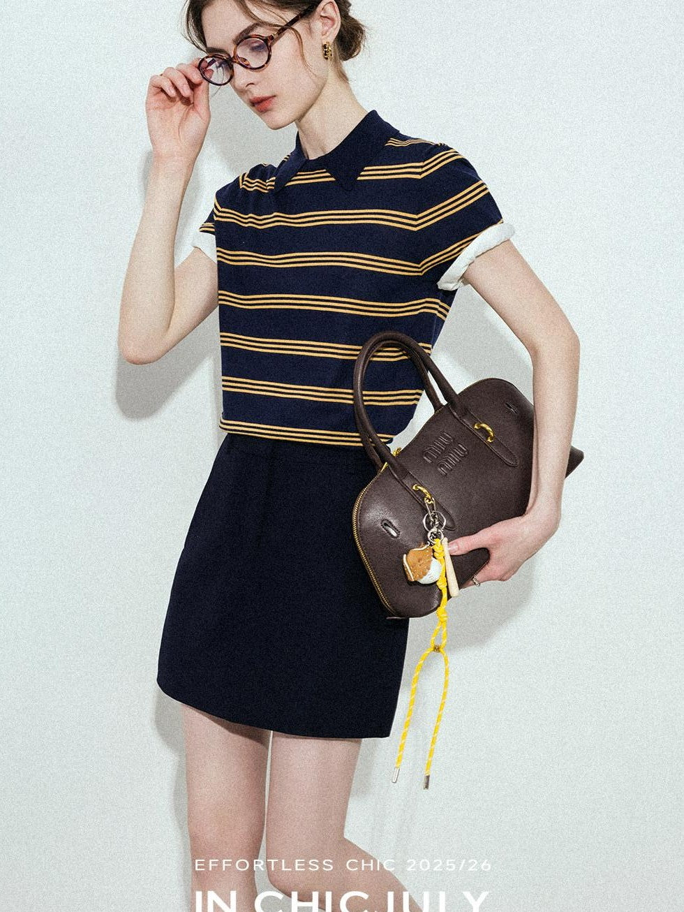 chicjuly Colorblock Polo Stripe Henley Knit Retro Women's Wool Short Sleeve T-shirts