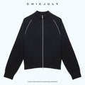 chicjuly Colorblock Stripe Stand Collar Zipper Drop Shoulder Women's Wool Hoodies 994829574670
