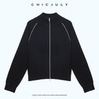 chicjuly Colorblock Stripe Stand Collar Zipper Drop Shoulder Women's Wool Hoodies 994829574670
