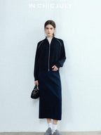 chicjuly Colorblock Stripe Stand Collar Zipper Drop Shoulder Women's Wool Hoodies