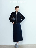 chicjuly Colorblock Stripe Stand Collar Zipper Drop Shoulder Women's Wool Hoodies