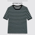 chicjuly Contrast Stripe Knit Crewneck Women's Wool Short Sleeve T-shirts 930828858086