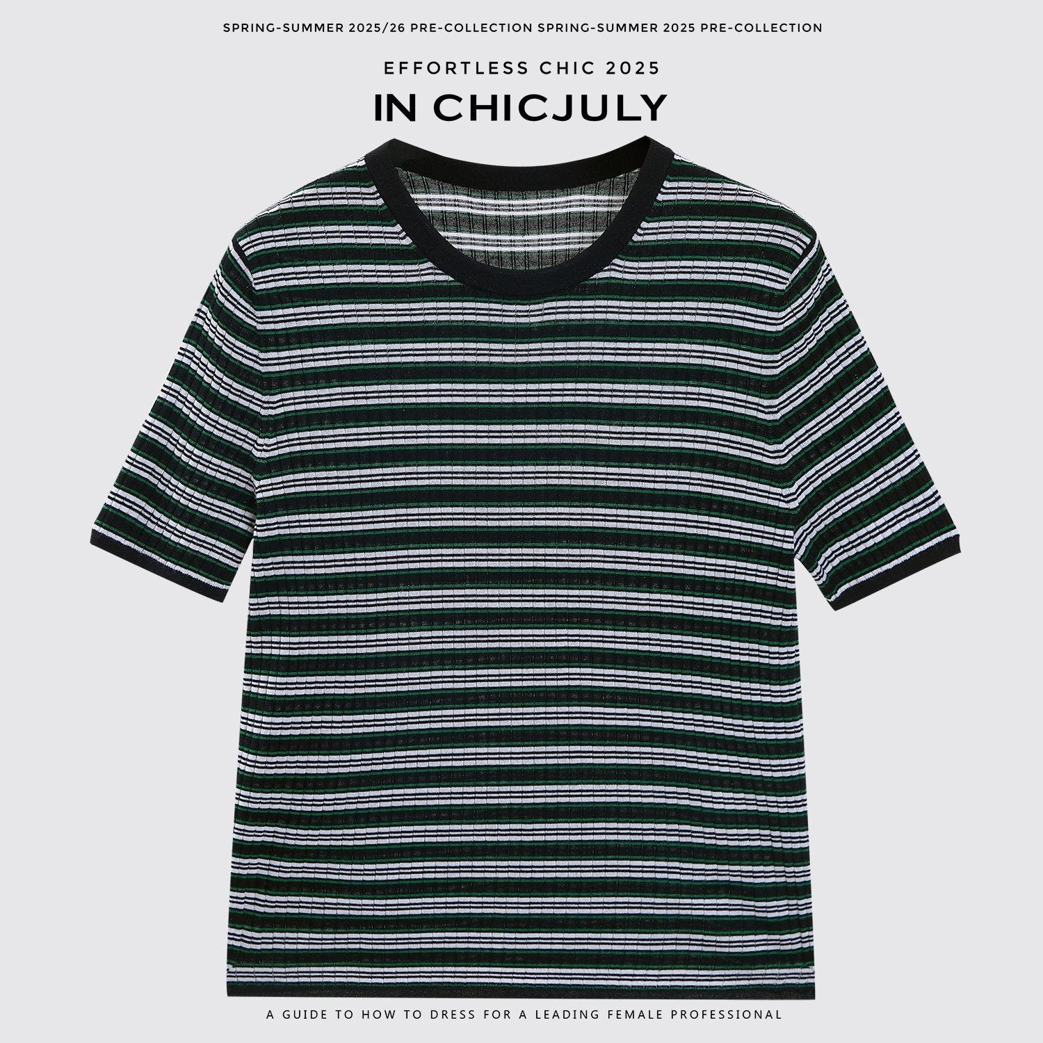 chicjuly Contrast Stripe Knit Crewneck Women's Wool Short Sleeve T-shirts 930828858086