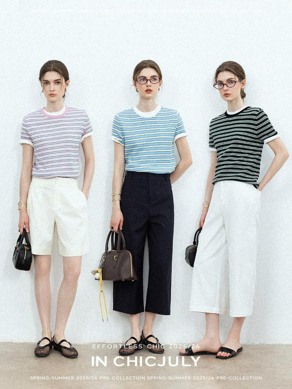 chicjuly Contrast Stripe Knit Crewneck Women's Wool Short Sleeve T-shirts