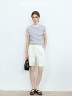 chicjuly Contrast Stripe Knit Crewneck Women's Wool Short Sleeve T-shirts