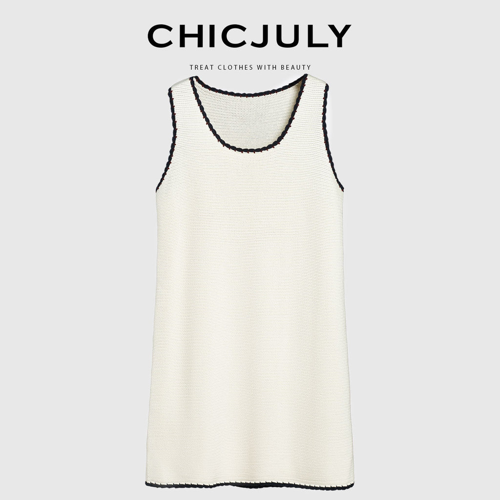 chicjuly Contrast Tweed Handmade Crochet Floral Women's Silk Tencel Slip Midi Dresses 901199986264