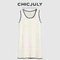 chicjuly Contrast Tweed Handmade Crochet Floral Women's Silk Tencel Slip Midi Dresses 901199986264
