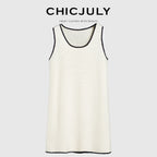 chicjuly Contrast Tweed Handmade Crochet Floral Women's Silk Tencel Slip Midi Dresses 901199986264