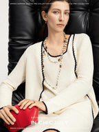 chicjuly Contrast Tweed Handmade Crochet Floral Women's Silk Tencel Slip Midi Dresses