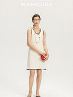 chicjuly Contrast Tweed Handmade Crochet Floral Women's Silk Tencel Slip Midi Dresses