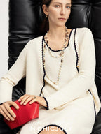 chicjuly Contrast Tweed Handmade Crochet Floral Women's Silk Tencel Slip Midi Dresses