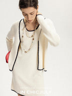 chicjuly Contrast Tweed Handmade Crochet Floral Women's Silk Tencel Slip Midi Dresses