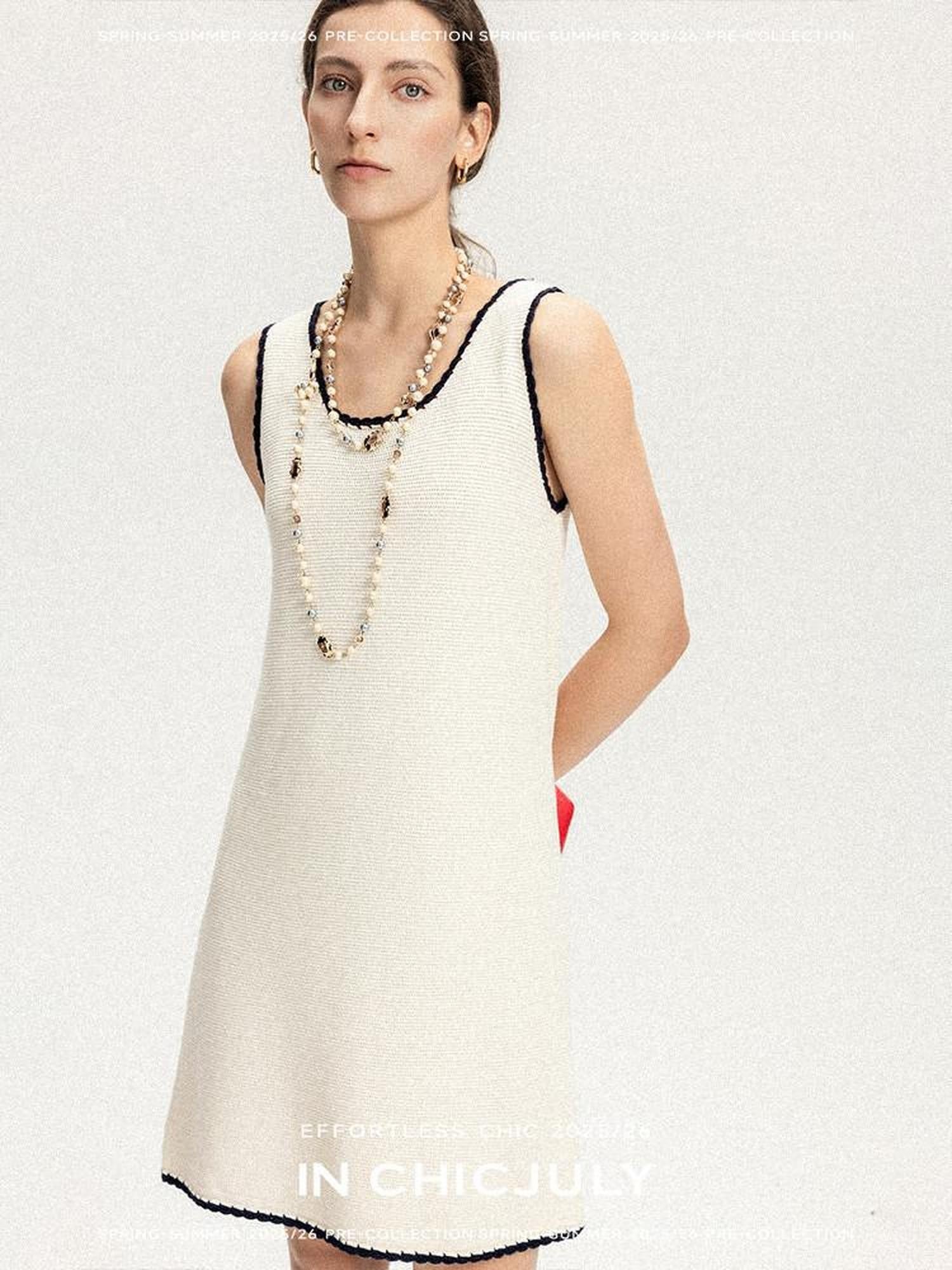 chicjuly Contrast Tweed Handmade Crochet Floral Women's Silk Tencel Slip Midi Dresses
