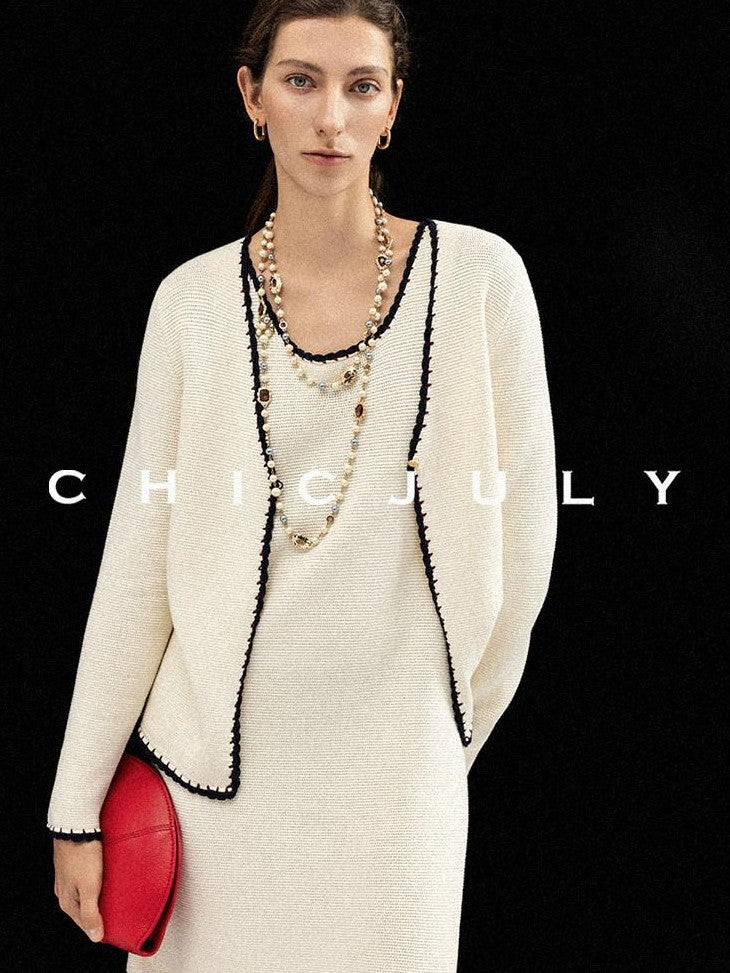 chicjuly Contrast Tweed Handmade Crochet Floral Women's Silk Tencel Slip Midi Dresses