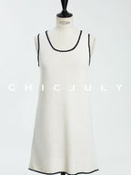 chicjuly Contrast Tweed Handmade Crochet Floral Women's Silk Tencel Slip Midi Dresses