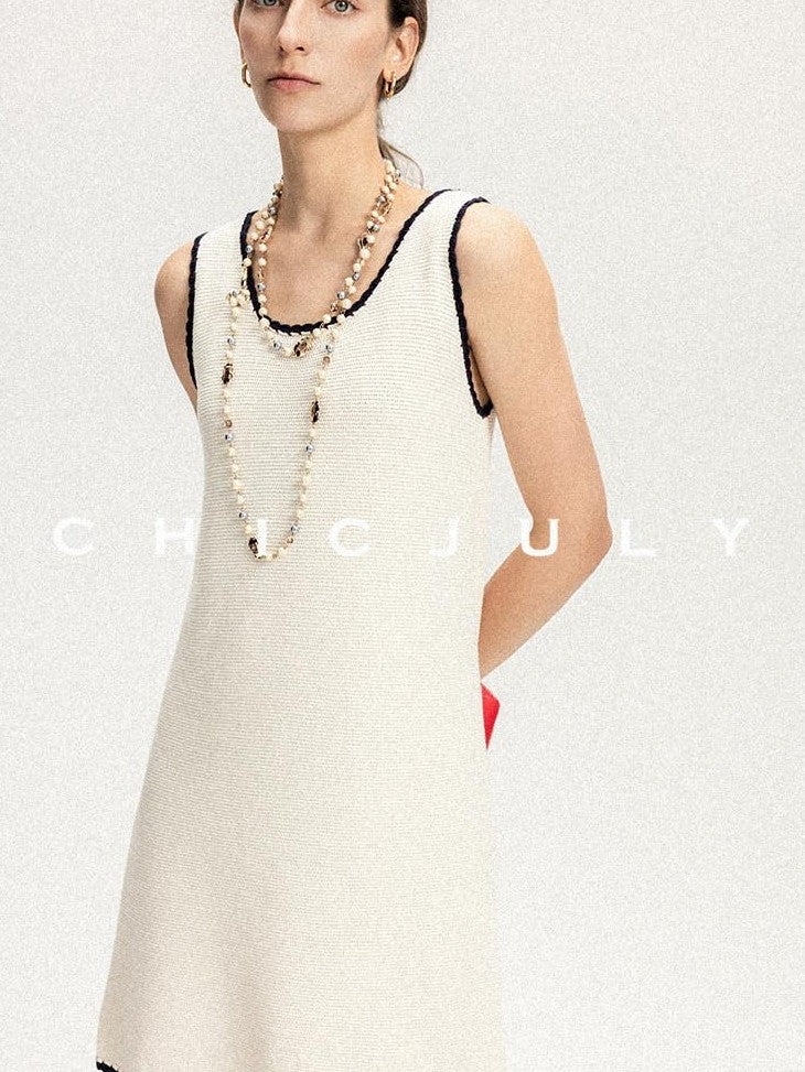 chicjuly Contrast Tweed Handmade Crochet Floral Women's Silk Tencel Slip Midi Dresses