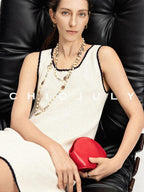 chicjuly Contrast Tweed Handmade Crochet Floral Women's Silk Tencel Slip Midi Dresses