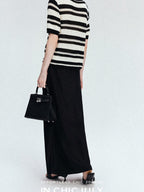 chicjuly Crochet Openwork Black White Striped Women's Lyocell Short Sleeve T-shirts