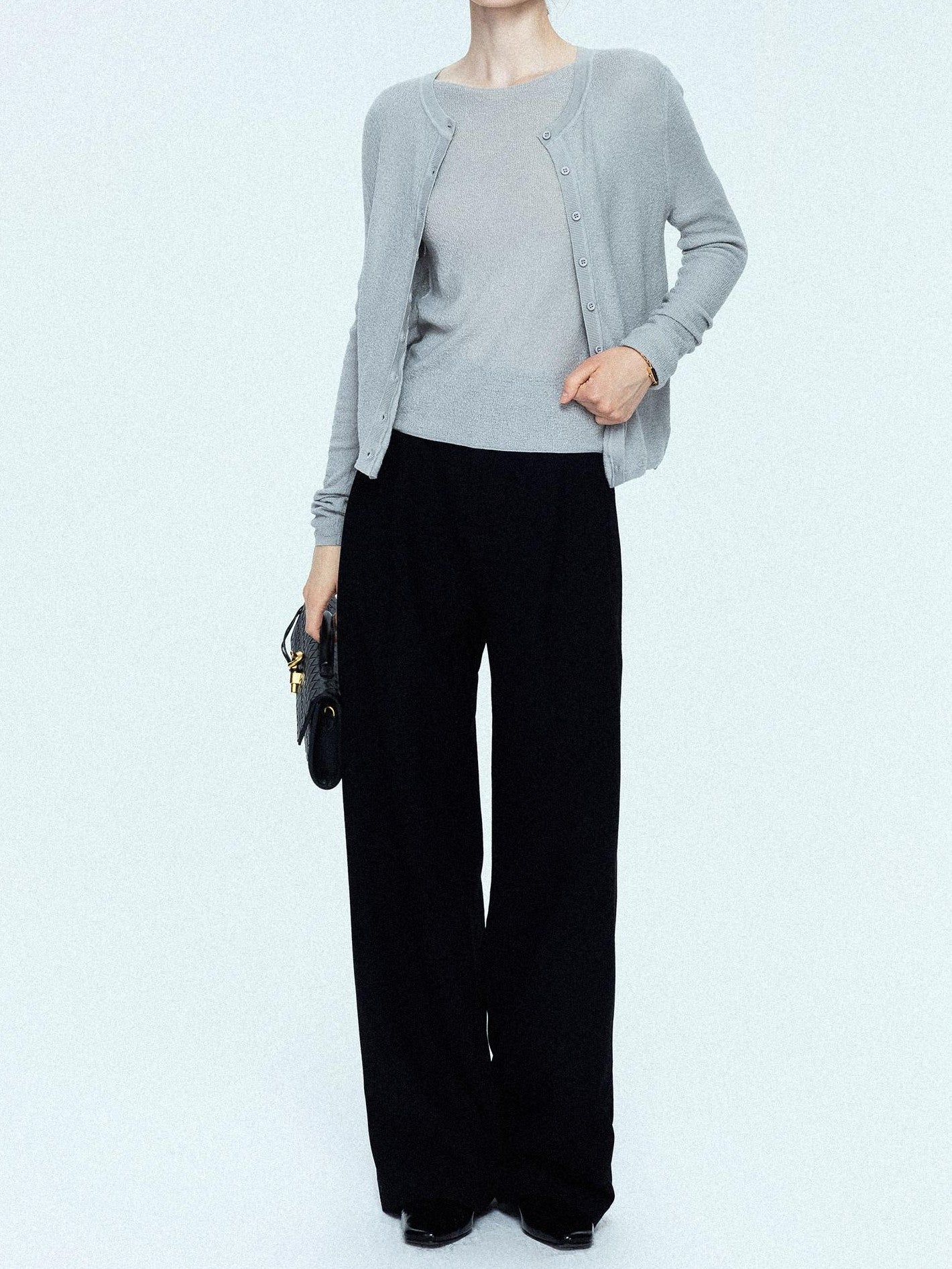 chicjuly Cropped Fine Yarn Knit Minimalist Women's Pure Wool Long Sleeve T-shirts