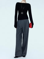 chicjuly Cropped Fine Yarn Knit Minimalist Women's Pure Wool Long Sleeve T-shirts