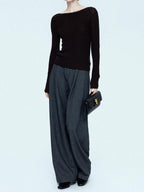 chicjuly Cropped Fine Yarn Knit Minimalist Women's Pure Wool Long Sleeve T-shirts